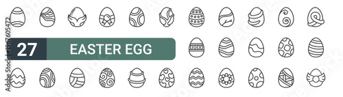 set of 27 thin line easter egg icons for web, mobile and digital interfaces including easter egg, easter egg, and editable stroke vector