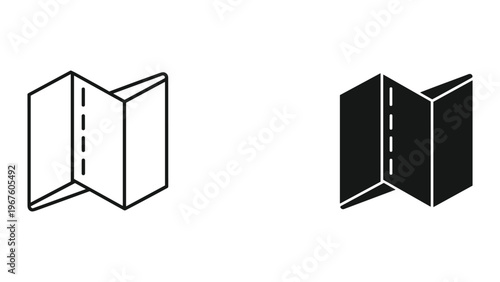Black and white line icons of two open brochures or booklets