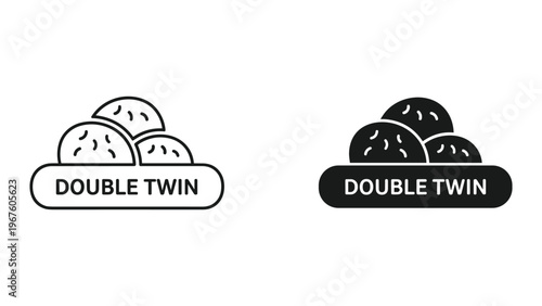 Double twin logo with bun icon in black and white on white background