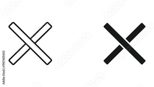 Black and white x marks icons in simple line style isolated on white background