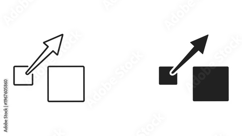 Black and white square icons with arrows pointing up and to the right on a white background