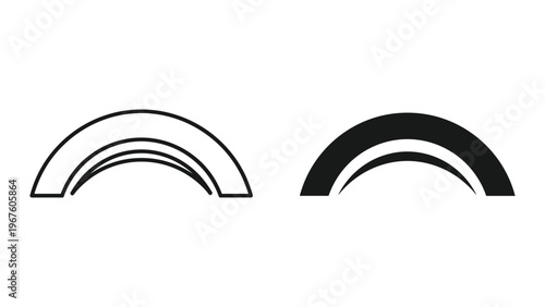 Black and white semicircle arc shapes in line and solid style