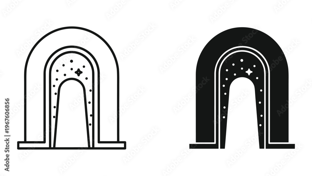 Fototapeta premium Black and white arches with starry night sky design elements vector