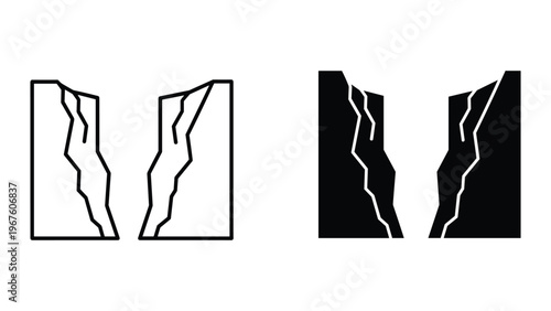 Cracked wall icons in black and white for design and decoration purposes