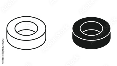 Black and white line art of two cylindrical objects with holes