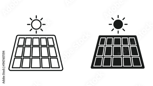 Solar panel illustration with sun symbols generating electricity efficiently isolated on white background