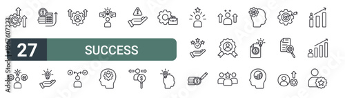 set of 27 thin line success management icons for web, mobile and digital interfaces including productivity, skills, financial planning, problem solving, professional development, decision making,