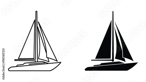 Black and white sailboat icons isolated on white background for design