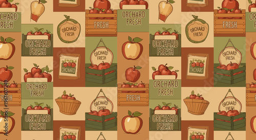 Autumn Harvest Apple Crate Pattern: Fresh Fruit, Orchard Bounty, Rustic Farmhouse Decor