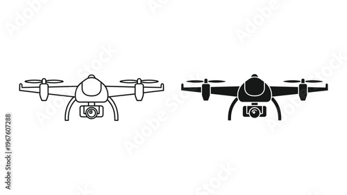 Drone icons in black and white line art style for design elements