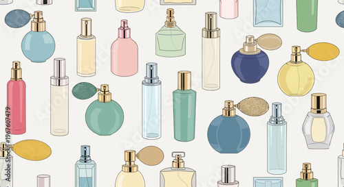 Colorful Perfume Bottles Pattern, Vintage and Modern Fragrance Vials Collection