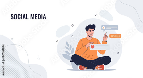 Social Media Concept: Man Interacting with Likes and Comments Online