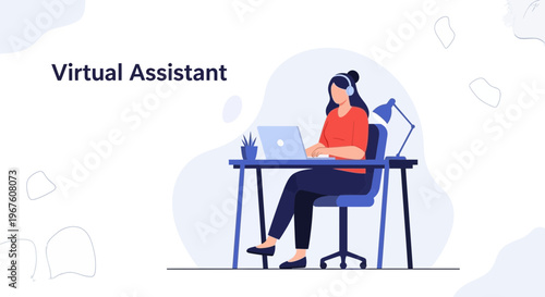 Virtual Assistant working remotely on laptop with headphones at desk