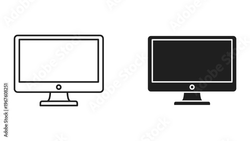 Photos Two computer monitors in black and white line art style on white background