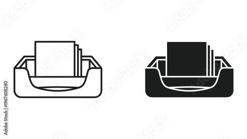 Vector illustration of a paper tray with sheets in line and solid styles