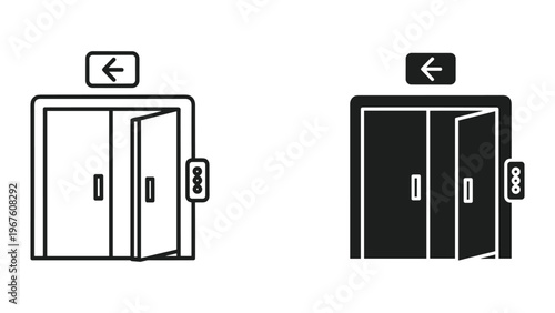 Black and white icons of two zippers with different line styles isolated on white background