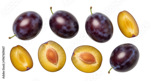 Fresh ripe plums on a transparent background