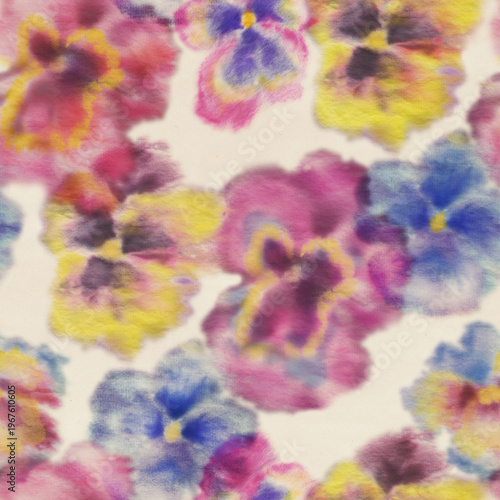 Seamless pattern with flowers pansies. Seamless floral print, hand-painted with watercolors.