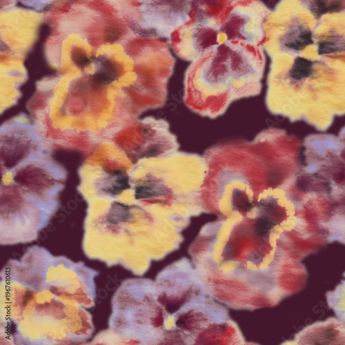 Seamless pattern with flowers pansies. Seamless floral print, hand-painted with watercolors.