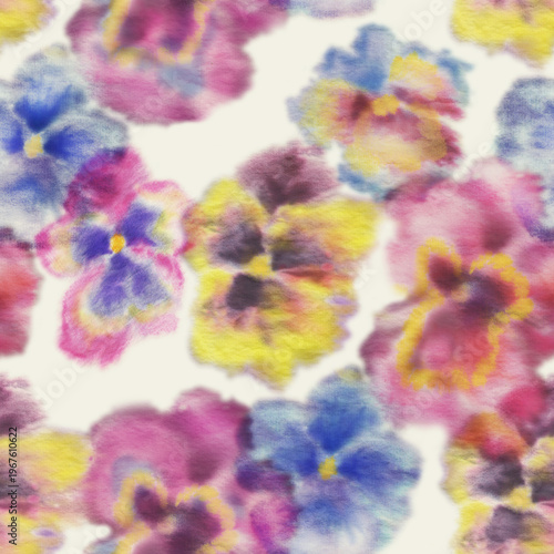Seamless pattern with flowers pansies. Seamless floral print, hand-painted with watercolors.