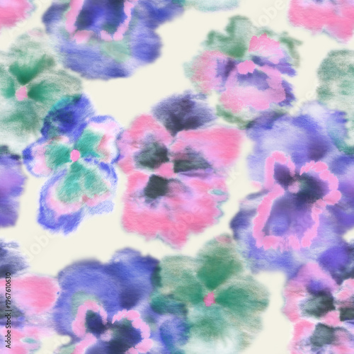 Seamless pattern with flowers pansies. Seamless floral print, hand-painted with watercolors.