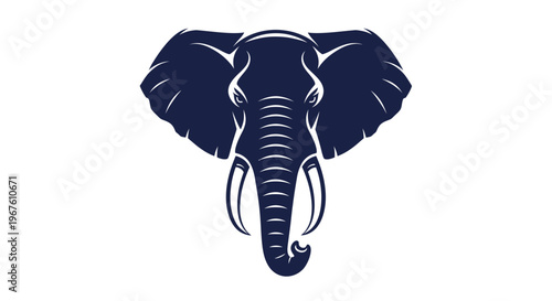 Majestic Elephant Head Silhouette, Dark Blue Icon, White Background