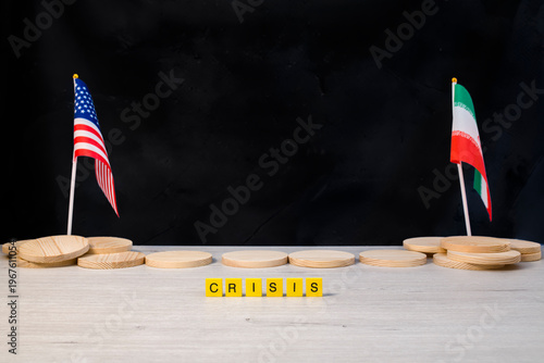 Bilde på lerret Conceptual image illustrating global economic crisis and geopolitical tension between the United States and Iran, showing imbalance and opposition