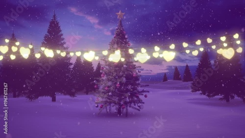 Animation of strings of glowing christmas fairy lights decoration and christmas tree