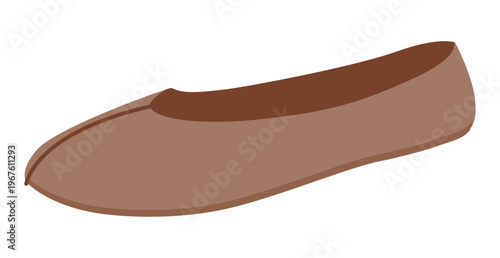 Brown moccasin shoe women flat. Soft round toe casual footwear for fall outfit warm daily wardrobe. Technical fashion illustration CAD mockup smooth vector man unisex isolated trendy style.