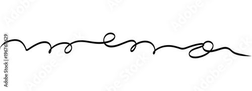 Curly one line ornament with many tight loops like a spring. Continuous black stroke creates playful tangle for underline accents, logo details and whimsical page dividers on white background.