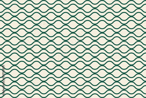 Classic ogee pattern. Repeated green wavy lines on beige background. Textile or wallpaper design. Elegant geometric print. Traditional Middle East or African decorative motif. Vector illustration.