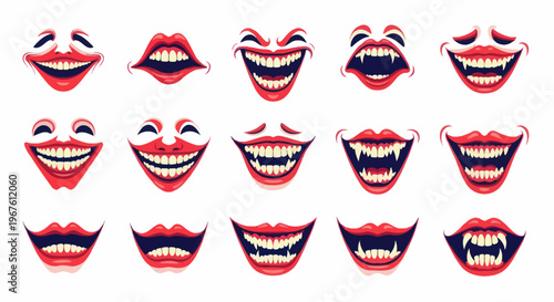 Collection of Scary Clown Mouths and Grins with Sharp Teeth