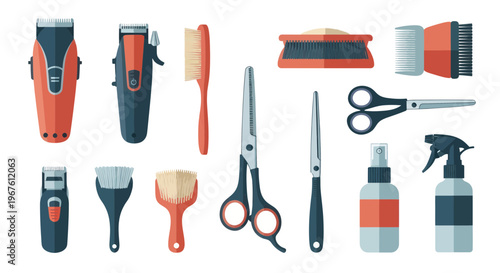 Barber Tools Set: Clippers, Scissors, Brushes, Sprayer, Comb - Hairdressing Equipment