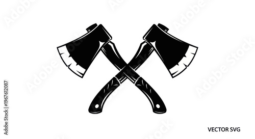 Crossed Axes Silhouette Vector Icon, Lumberjack Tool Symbol, Isolated on White