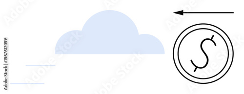 Cloud computing concept. Cloud computing with coin and arrow highlights digital transactions and online storage. Cloud computing revolutionizes business, fintech, and global connectivity