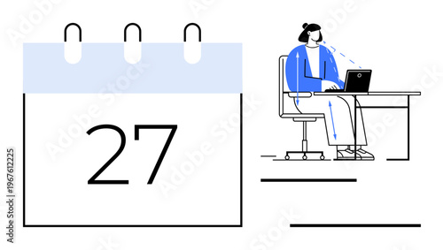 Time management. A calendar date and a professional working at a desk visualize efficient time management. Time management supports scheduling, productivity, organization, planning, deadlines