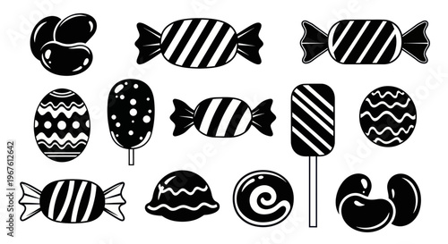 Assorted Candy Collection: Jelly Beans, Lollipops, Wrappers, and Sweets