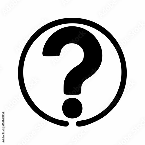 Black question mark icon inside a circle, representing inquiry and seeking answers