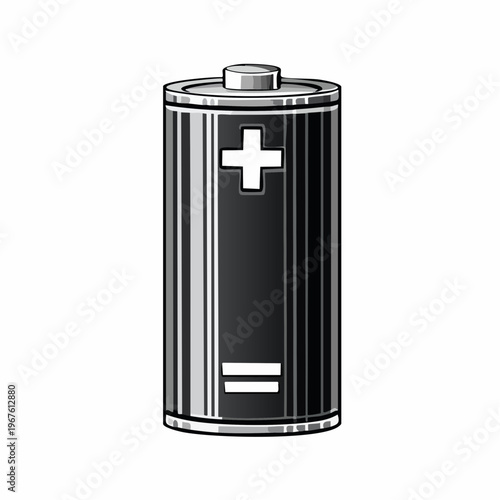 Illustrated Battery Icon with Positive and Negative Symbols for Power Supply.