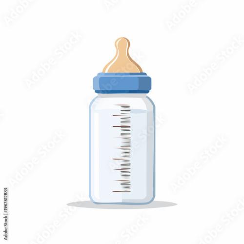 Baby bottle with blue cap and nipple, illustration