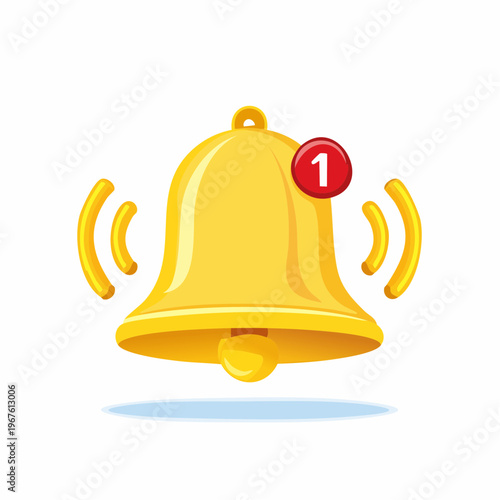 Cartoon bell with notification alert, digital alert concept, isolated on white, sound symbol