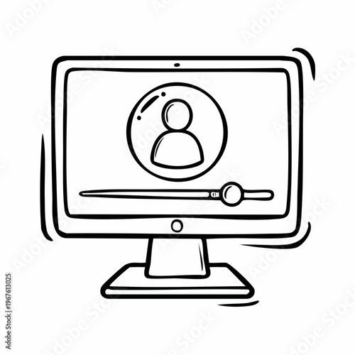 Doodle style monitor displaying a user profile with video playback controls