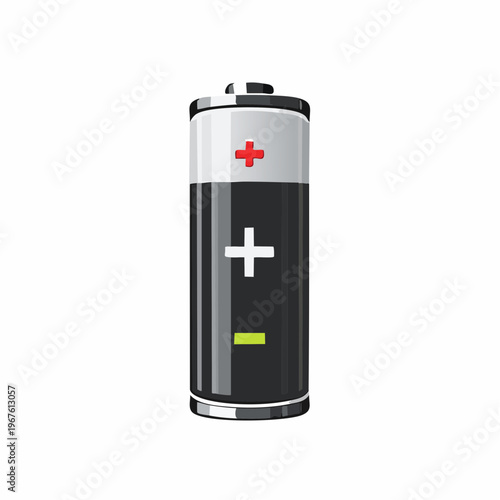 Isolated cartoon battery illustration with plus and minus symbols