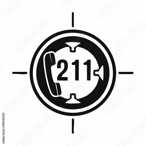 Emergency service symbol with phone and number 211, representing community help.