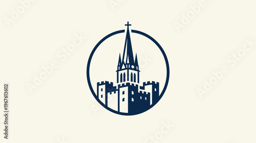 Architectural Logo of Church with Cross and Spire