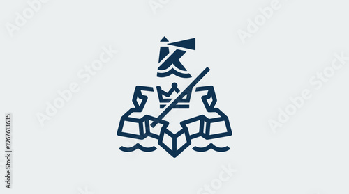 Minimalist Navy Emblem with Lighthouse and Waves Design