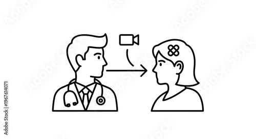 Doctor consulting patient via video call, telemedicine concept, online healthcare icon