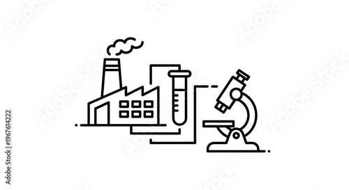 Factory production line connected to laboratory equipment for scientific industrial research and development