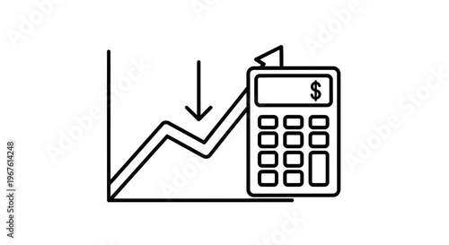 Financial Chart with Calculator and Downward Arrow - Business Growth Decline Concept