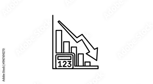 Financial Crisis Decline Graph with Calculator Icon, Downward Trend